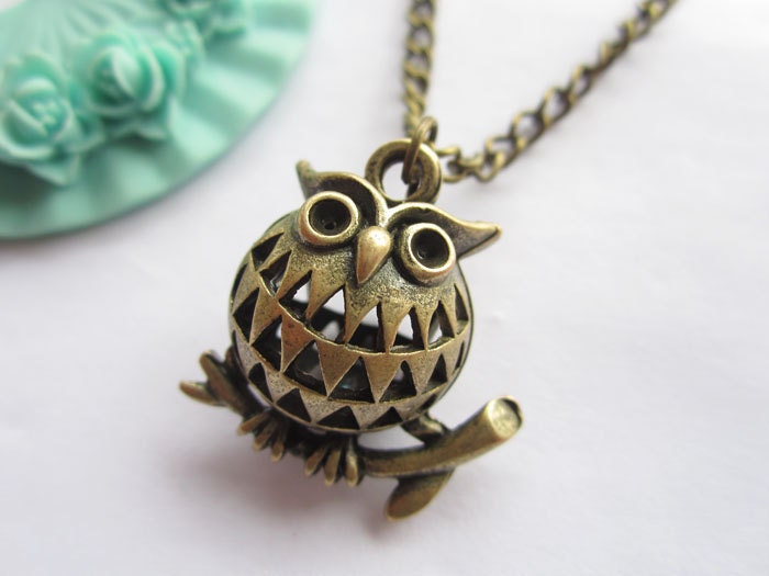 Owl necklace---antique bronze 3D super cute hollow-out owl,alloy chain