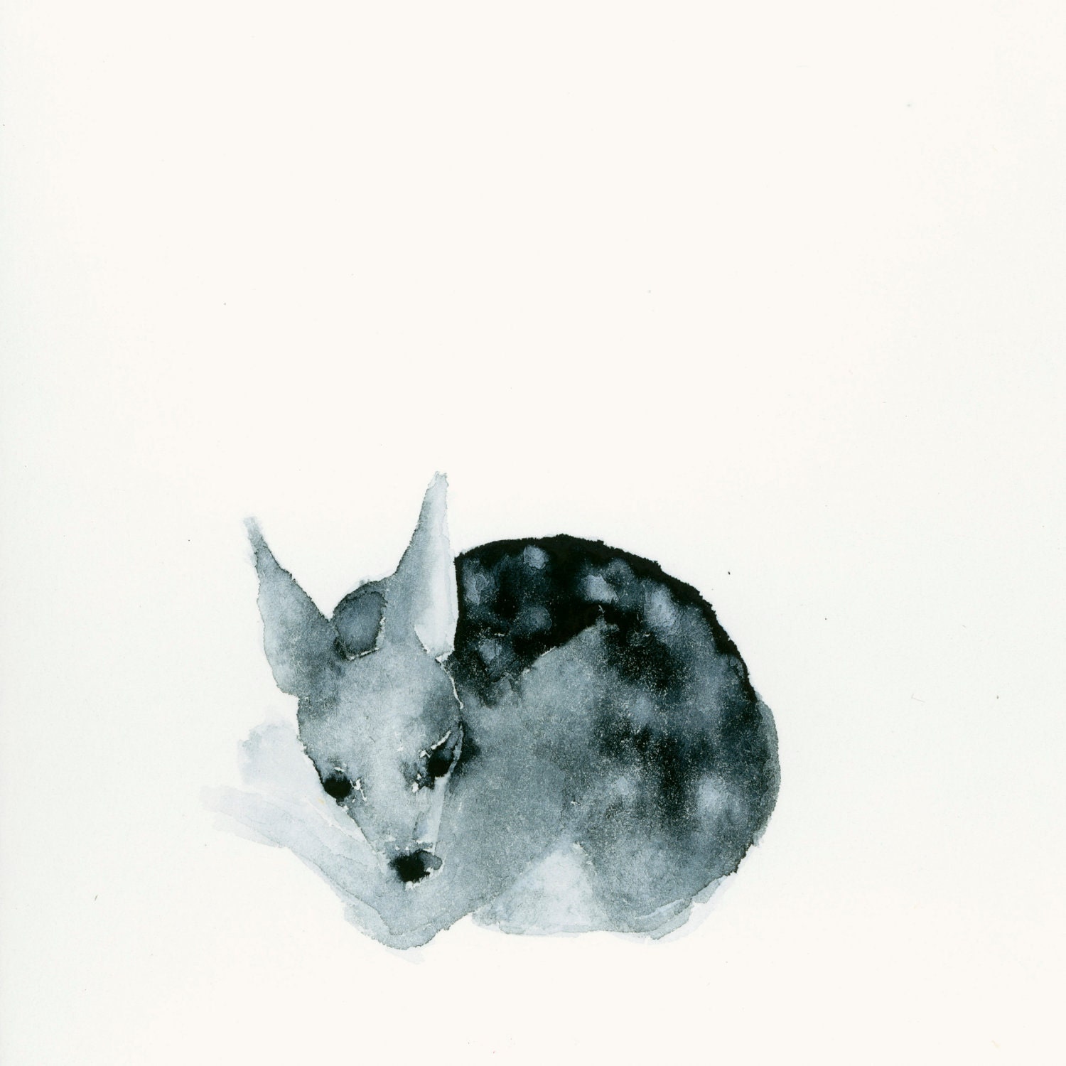 Tiny Sleeping Ghost Fawn - Fine Art Print from Original Watercolor