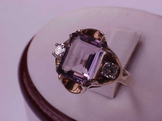 Antique Art Deco 10k YG Amethyst  Diamond Ring ,1930's