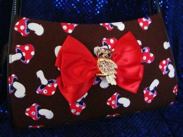 Swarovski  Mushroom and owl, Couture, bag/purse w/ swarovski crystals
