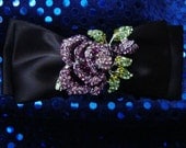 gothic black hair bow with a swarovski purple rose