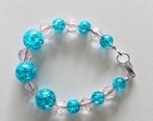 Girls Beaded Bracelet Pink and Aqua Blue Glass Beads, Silver Plated Findings