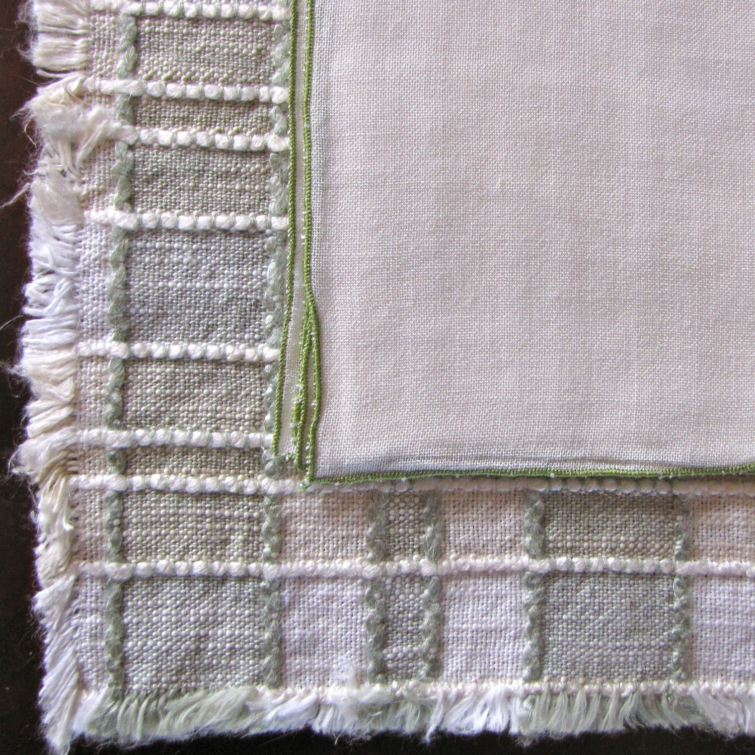 Vintage Linen Placemats Napkins Four Set Celery Green