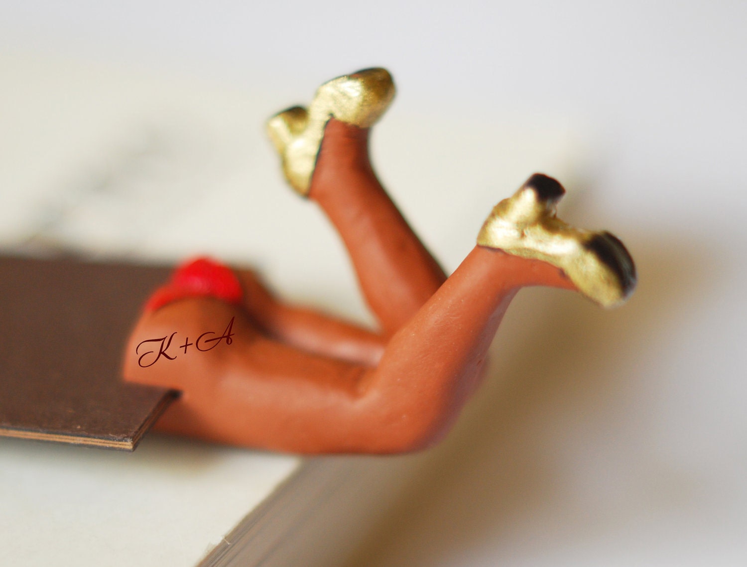 Sexy brown bookmark with personalized tattoo on butt. Chocolate brown skin. Monogrammed desk accessory for her, him, dude, man valentine