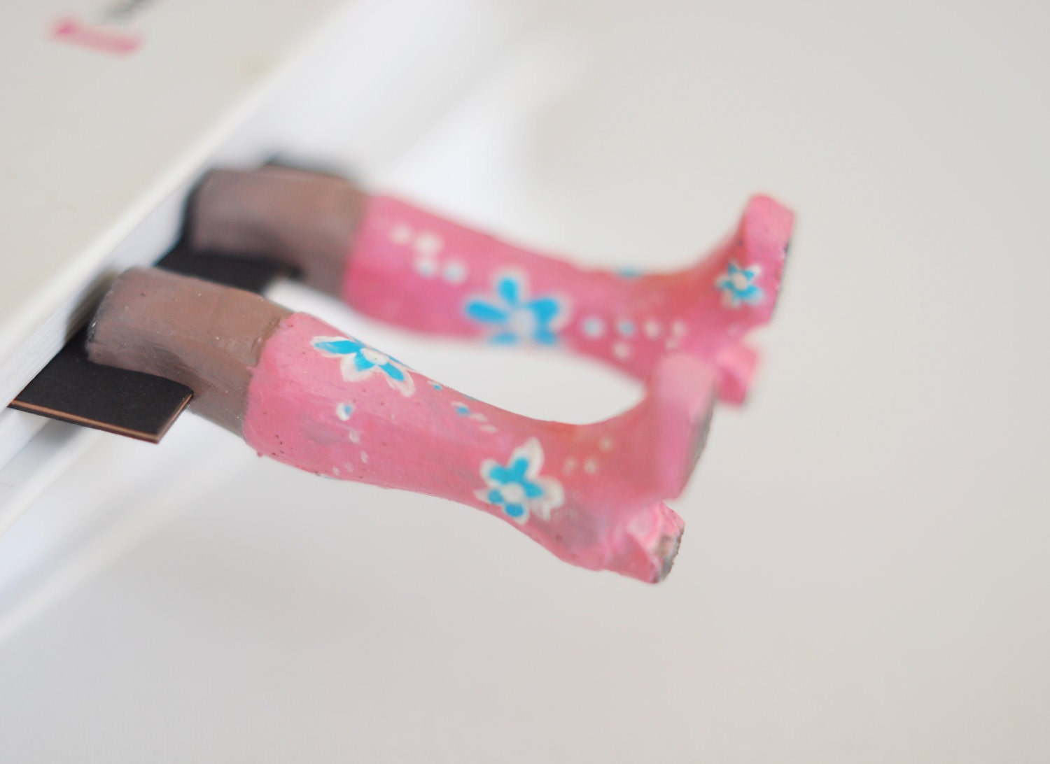 Pastel rainboots bookmark. Light pink boots with blue spring flowers. For teacher, her, mom, girl.