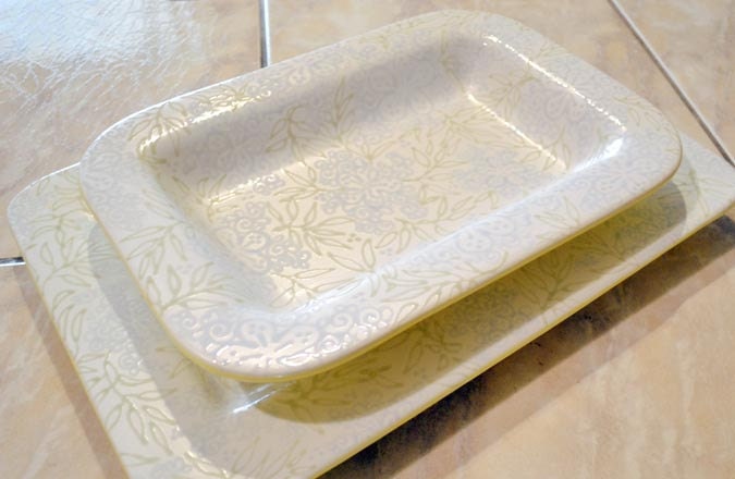 Ceramic Pottery Bowl and Serving Platter: Hand Painted with Whimsical Flowers and Leaves Functional and Decorative