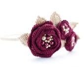 Crochet accessories, Dark red Crochet brooch, Crochet brooch, flower hair clip, Beige Hair accessory, Crochet headband. Red flower brooch