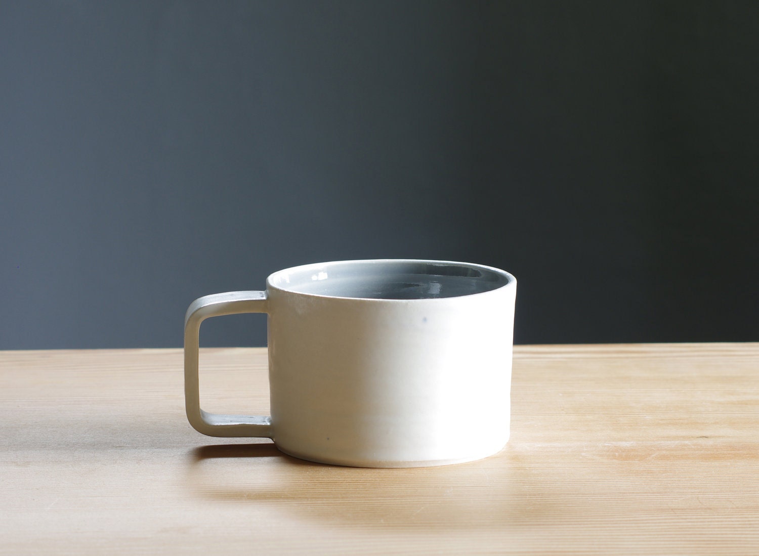 ready made one large white porcelain mug with grey interior glaze by vitrifiedstudio - vitrifiedstudio