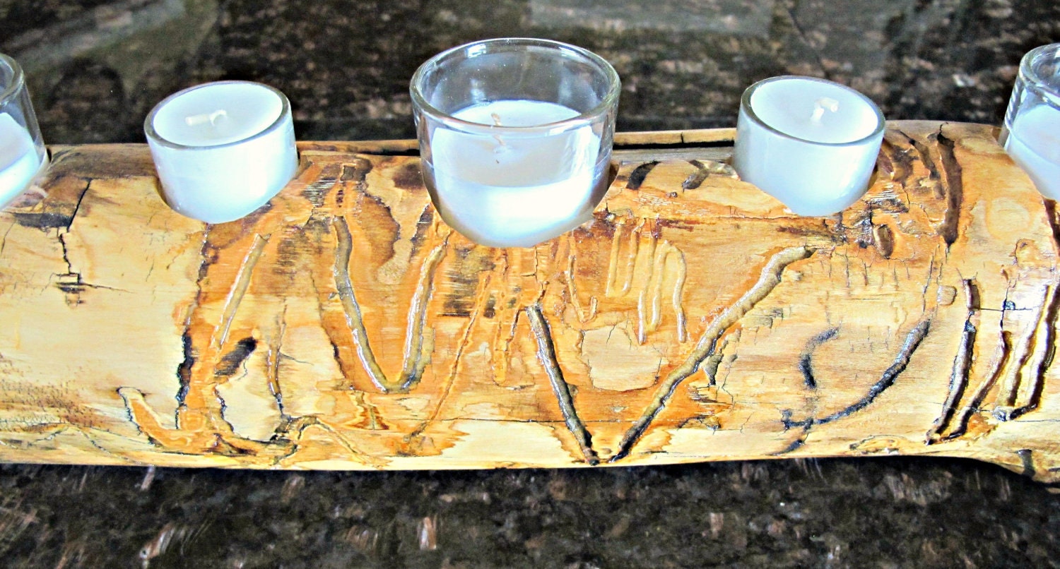 Colorado Aspen Wood Log Candle Holder