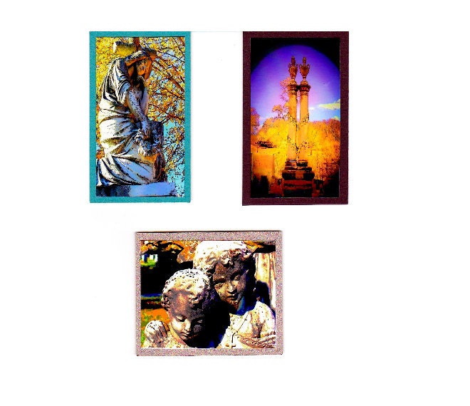 ACEO Miniatures, Woodbine, Gothic Dark Art, Set of 3, Graveyard Art, Cemetery Fine Art, HAB