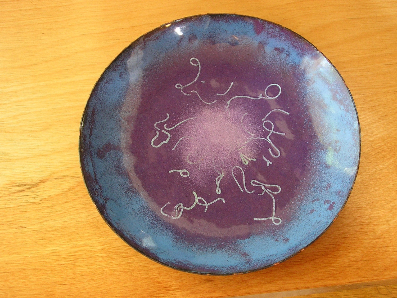 Enamel on copper tray or dish with abstract art design