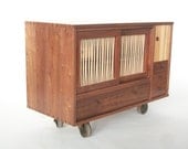 Contemporary Tansu.  Walnut Cabinet With Wheels.