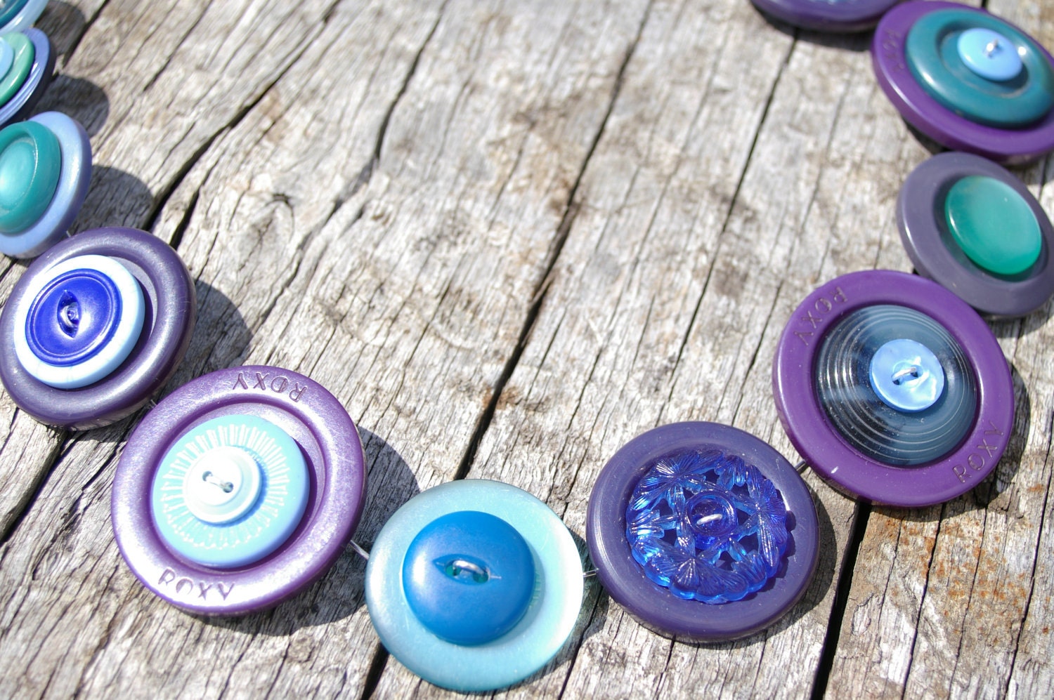 Blue Button Upcycled Necklace Vintage Handmade UNIQUE Gorgeous