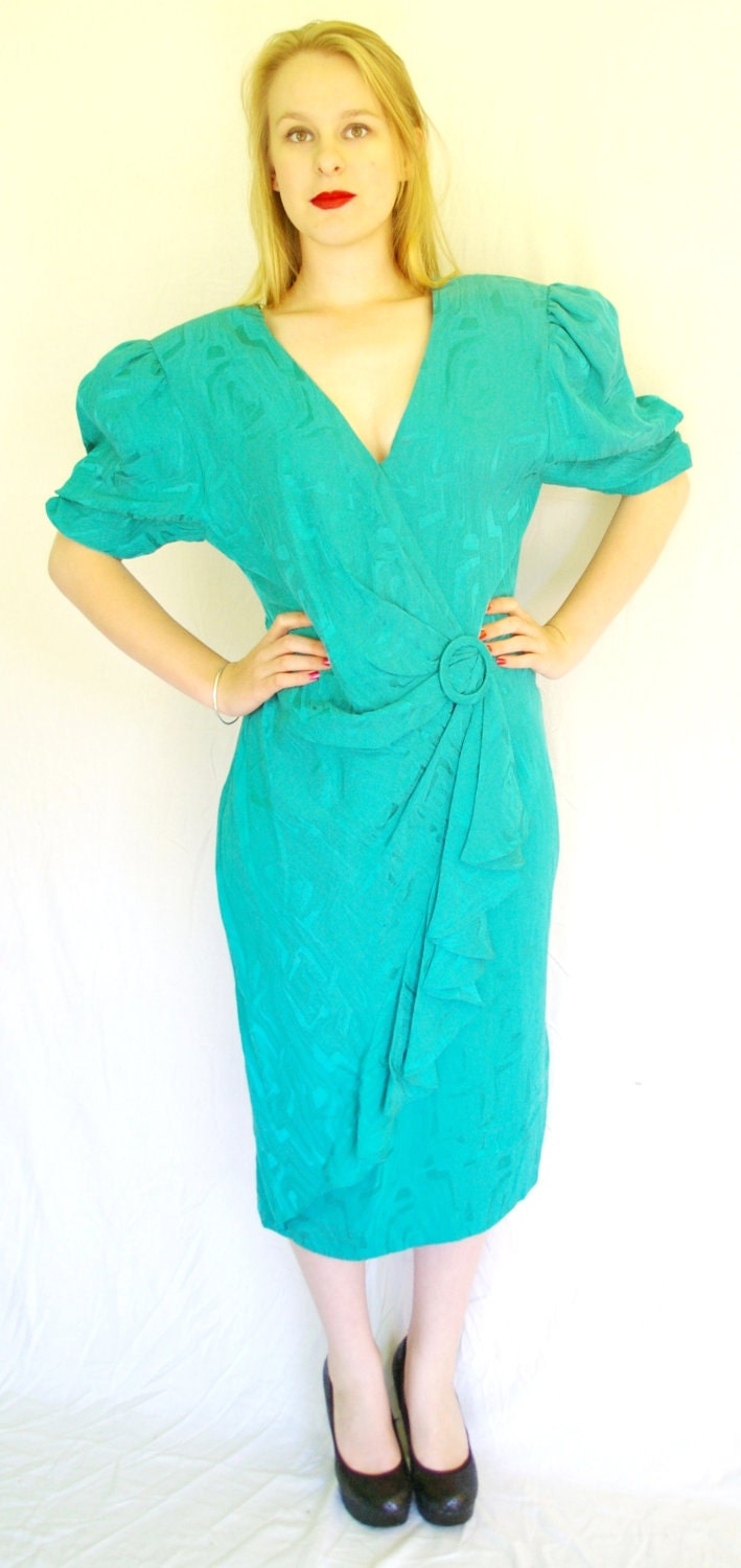 TEAL ANTHEA CRAWFORD Designer 80s Party Dress Stunning Vivid
