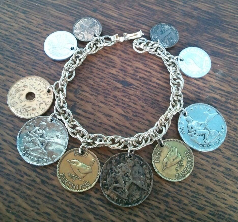 Vintage Bracelet, Coro coin charm designer bracelet, Real world coins Excelent condition, Statement Piece