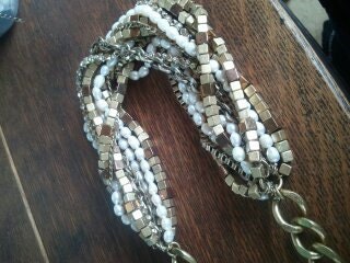 Vintage Necklace, Ann Taylor necklace, designer runway statement necklace, chunky freshwater pearl beaded antique copper & brass chain