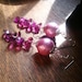 Chandelier Earrings, Pink vintage cloth and purple faceted vintage upcycled earrings, dangle earrings.