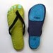 Barefoot, Feet Cotton Flip Flop Sandals, Home Slippers Olive Green Cotton with Navy Straps and Aqua Toe Nails