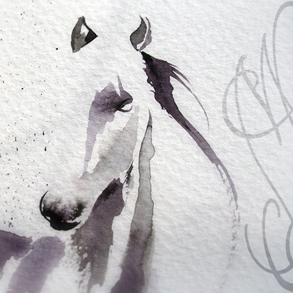 Martinefa's Original watercolor and Ink Horse "Cheval-2"
