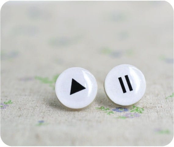 Play and Pause little earrings - musical gift - gift for her - valentines day - Free shipping