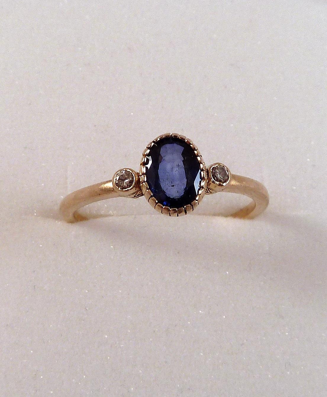 ON HOLD Victorian 14K Gold, Sapphire & Diamond Hand Etched Ring