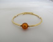 Topaz Gold-Foil Venetian Glass Memory Wire Bracelet