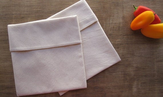 Reusable Eco Friendly Snack Sandwich Bag -- Organic Unbleached Muslin