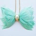 Mint Light Teal Feather Bow Tie Necklace w/ Upcycled Leather and Vintage Cabochon