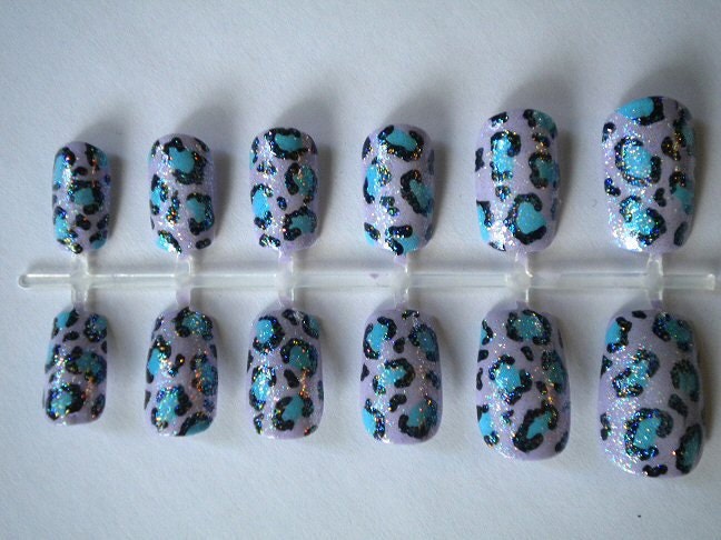 SALE: Glitter Lavender and Blue Leopard Nail Art