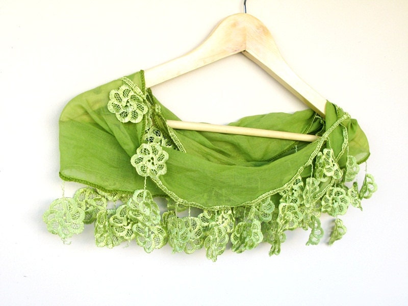 Free Shipping Green Natural Cotton Scarf Adorned Fringed Guipure Scarf,Bandana,Headband,Elegant 2013 fashion