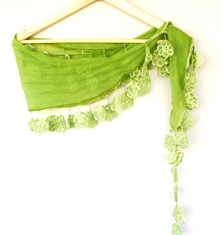 Free Shipping Green Natural Cotton Scarf Adorned Fringed Guipure Scarf,Bandana,Headband,Elegant 2013 fashion
