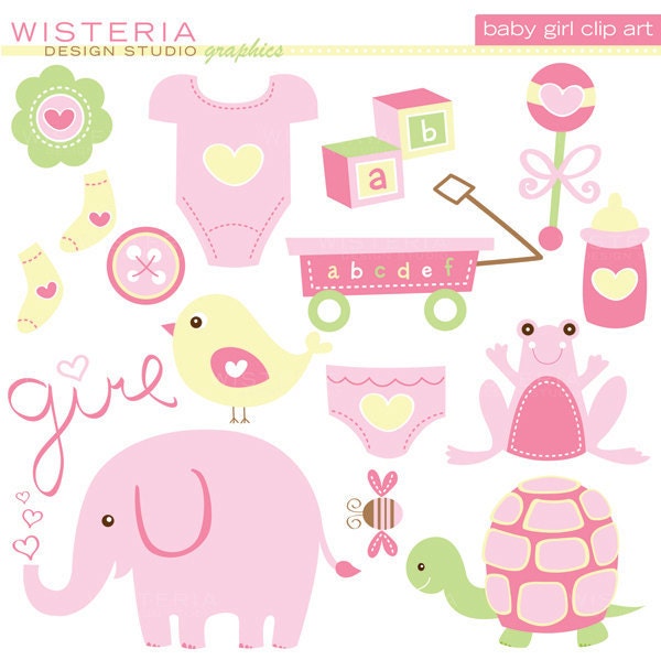 Baby Girl Elements - INSTANT DOWNLOAD - Clip Art for Personal & Commercial Use - Digital Designs