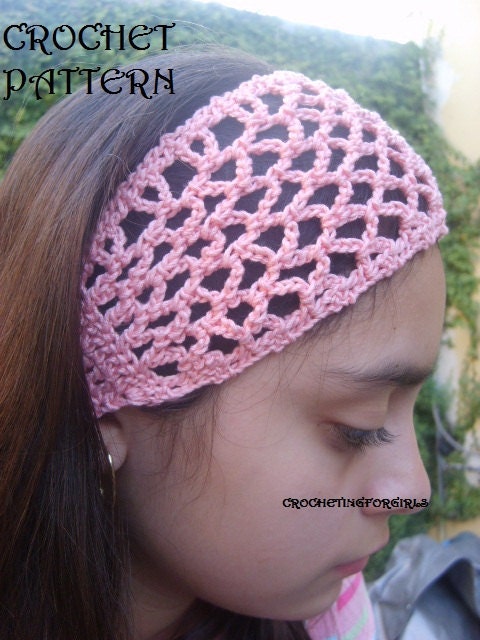 CROCHET PATTERN pdf-file summer mesh headband with flower (2 sizes)