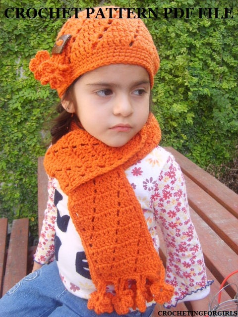PATTERN PDF-FILE crochet  hole swirl hat (5 sizes) and matching scarf