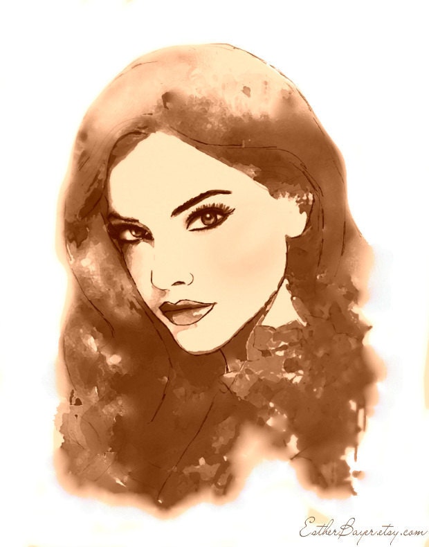 Sepia - Watercolor Mixed Media Glamour Fashion Illustration Painting Art Print