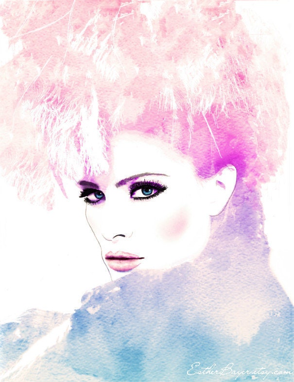 Waterfall Reflection - Watercolor Fashion Illustration Print Vogue Beauty Cover