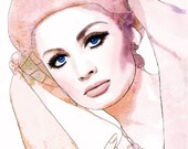 Mauve Vintage 60s Vogue Uk Cover watercolor Fashion Illustration Painting Print