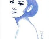 Original Watercolor & Ink Painting Audrey Hepburn