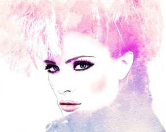 Waterfall Reflection - Watercolor Fashion Illustration Print Vogue Beauty Cover