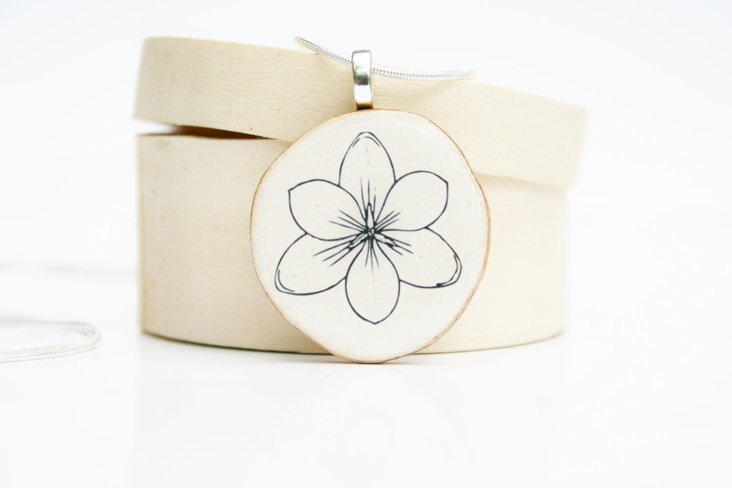 Pendant necklace white  floral Necklace Unique gifts gifts for her extra long necklace bohemian wood necklace - starlightwoods