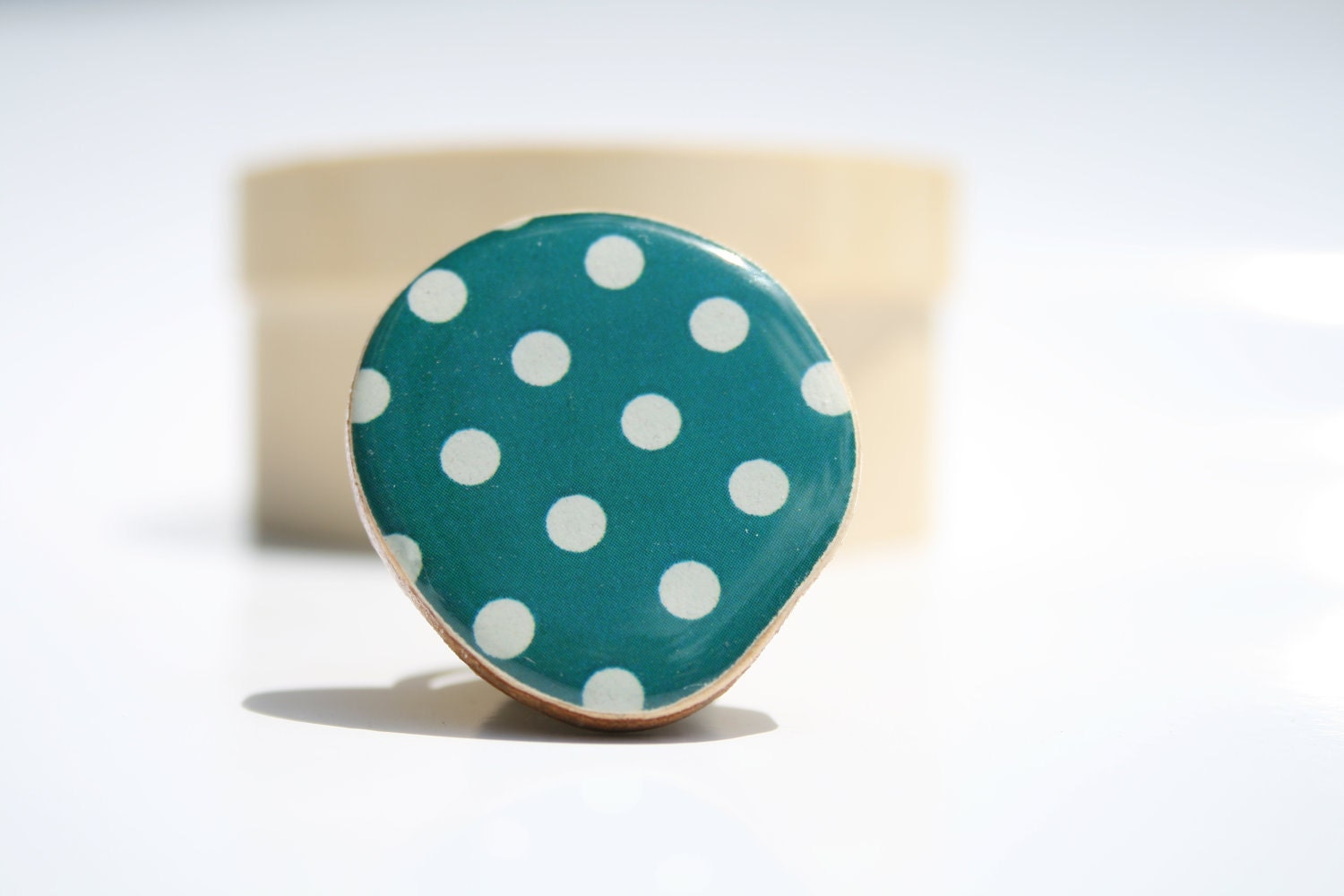 Polka dot wood ring. dark teal tourmaline polka dot  Adjustable ring 50's fashion Summer jewelry eco friendly Starlight Woods