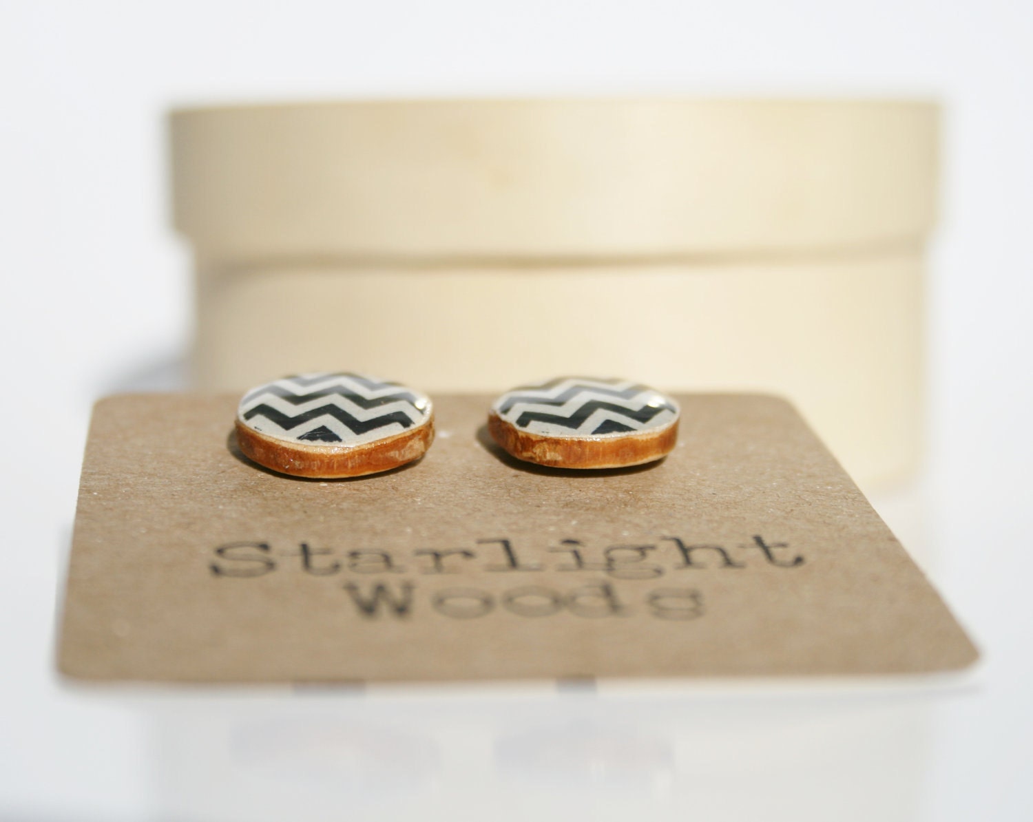 Chevron studs earrings black and white chevron resin jewelry Chevron jewelry eco fashion eco-friendly starlight woods cyber monday etsy