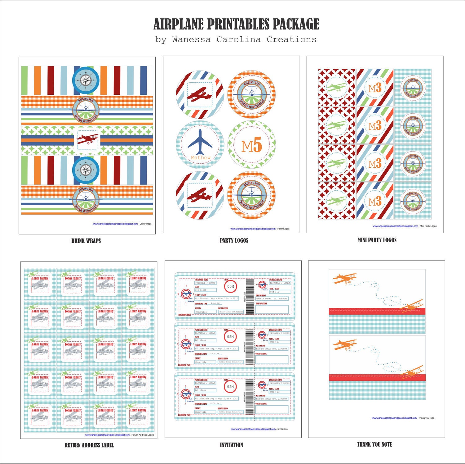 AIRPLANE PARTY Printables Package - Airplane Birthday Party / Baby Shower Printables - Airplane Customized Party Printables Il_170x135