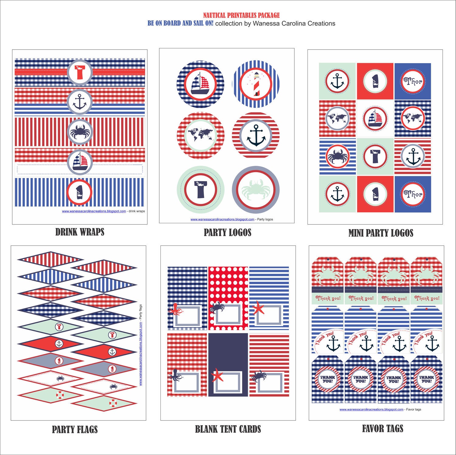 NAUTICAL Birthday Party or Baby Shower - Nautical Printables Package - Red and Blue Printables - Kids Party Il_570xn