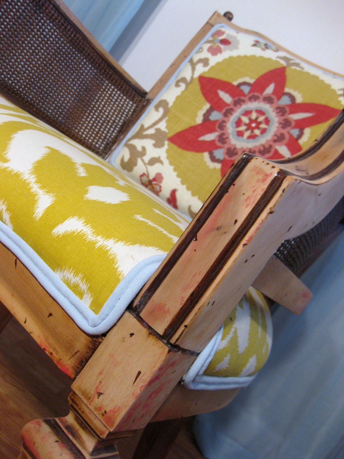 Naturally Rustic Colorful Chic Cane Chair on HOLD