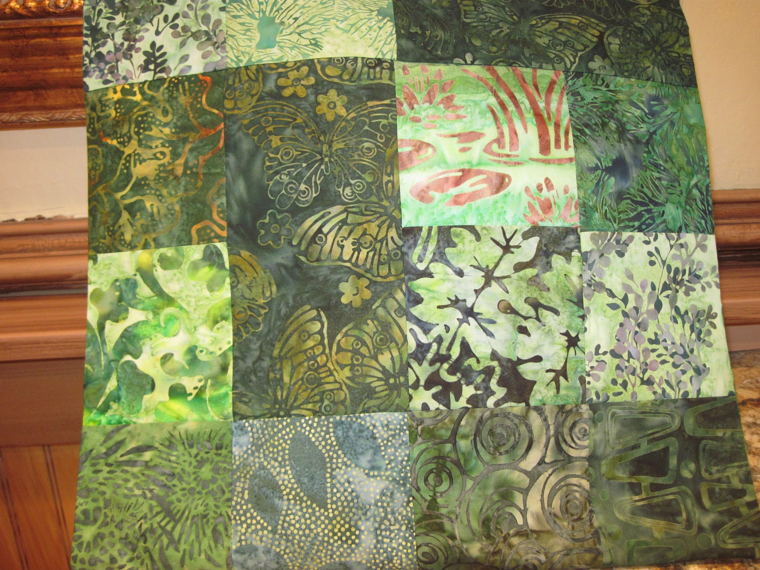 14" x 14" PILLOW COVER - Woodland Pond Butterflies Nature Organic Greens Fine Batiks