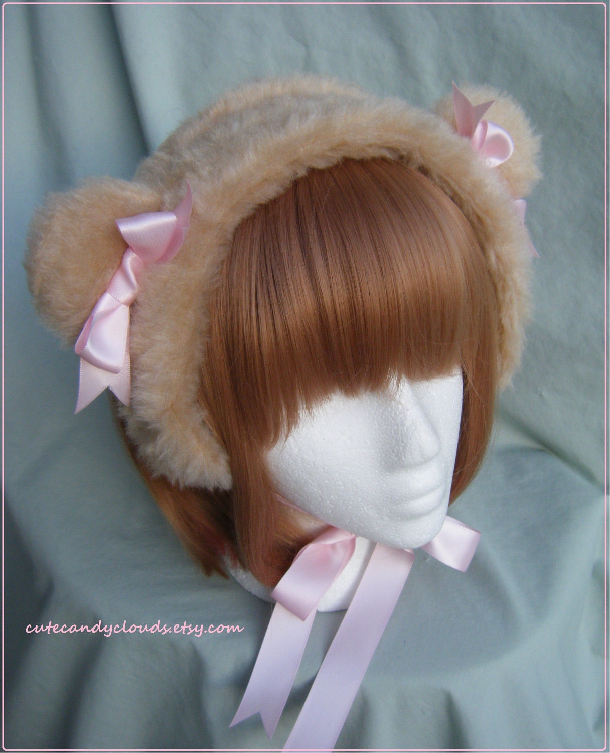Soft plush light brown teddy bear ear warmers