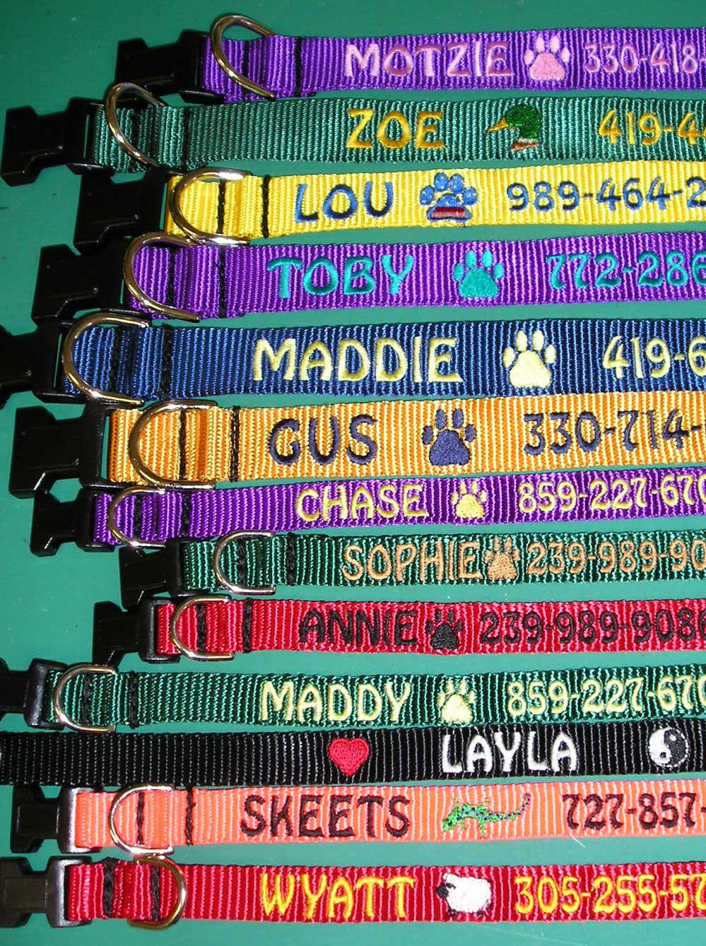 Personalized custom made embroidered dog collars