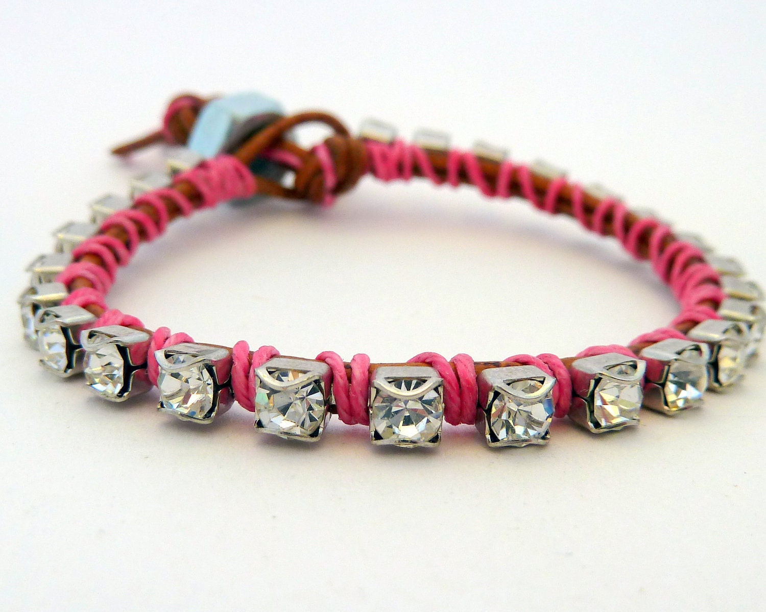 Rhinestone friendship bracelet / brown/ pink / silver - sukoshishop