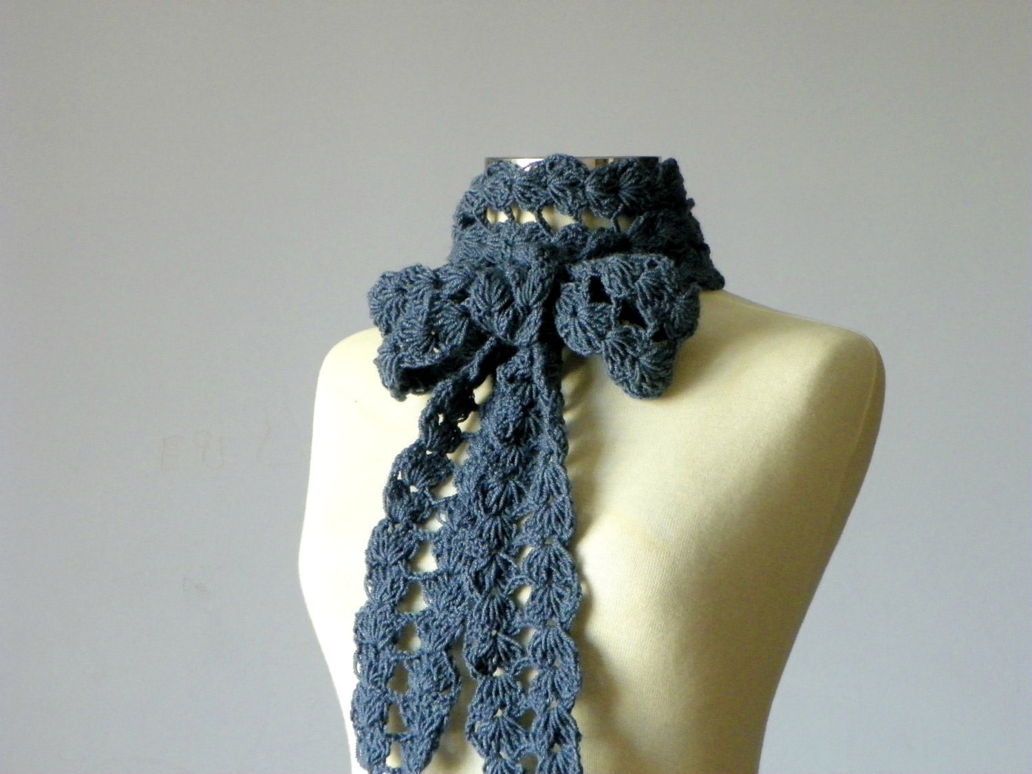 Crochet scarf, scarves, Denim Blue, handmade neckwarmer autumn - winter women accessories, fall - winter fashion - yarnisland